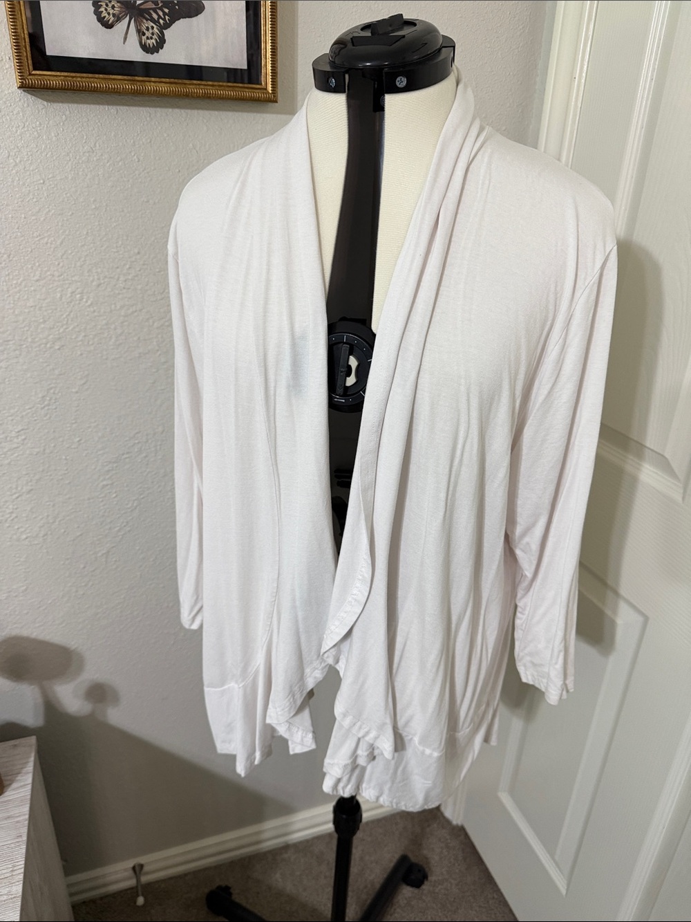 Draped Open-Front Cardigan in White